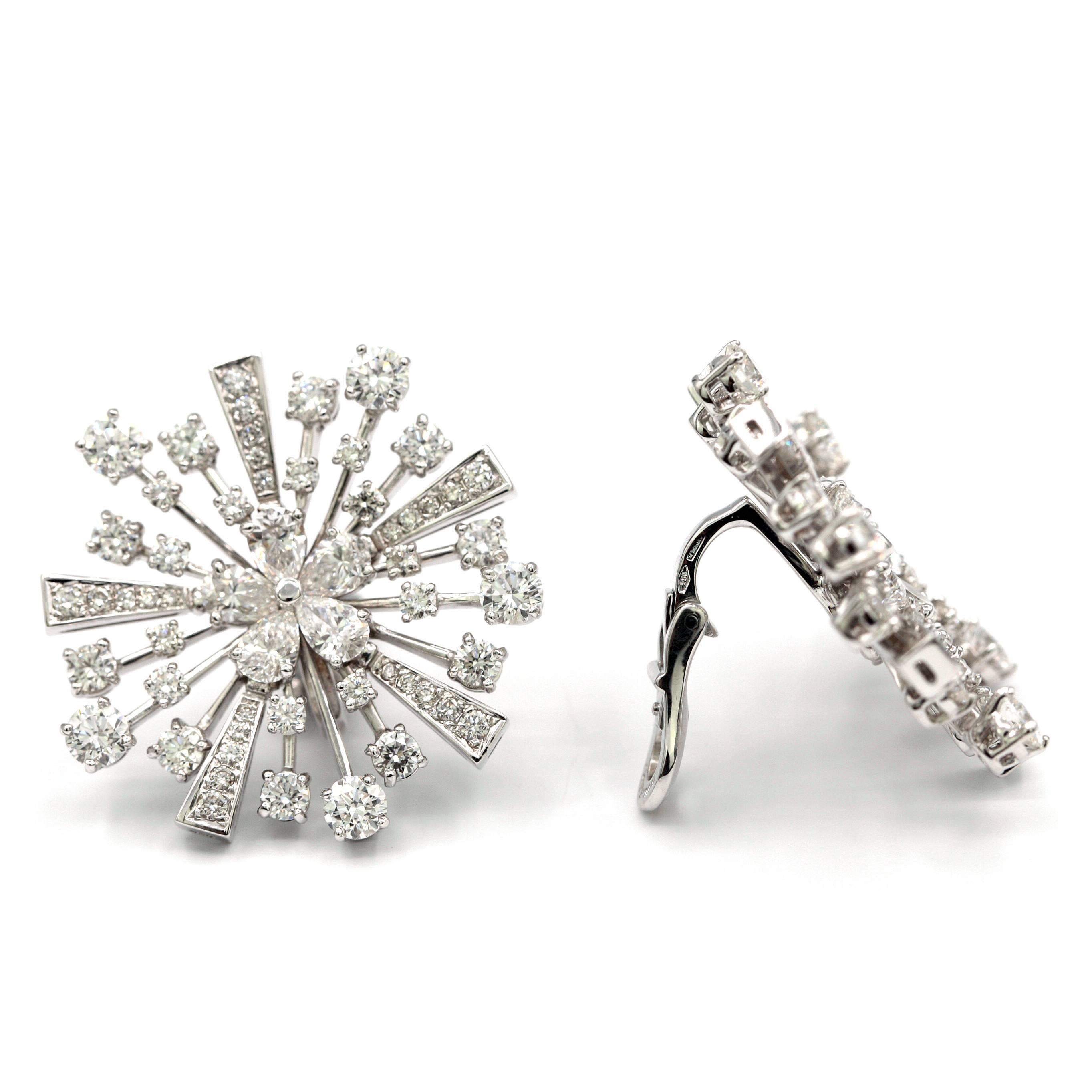 Women's or Men's Bvlgari Fireworks Diamond Earrings 18 Karat White Gold For Sale
