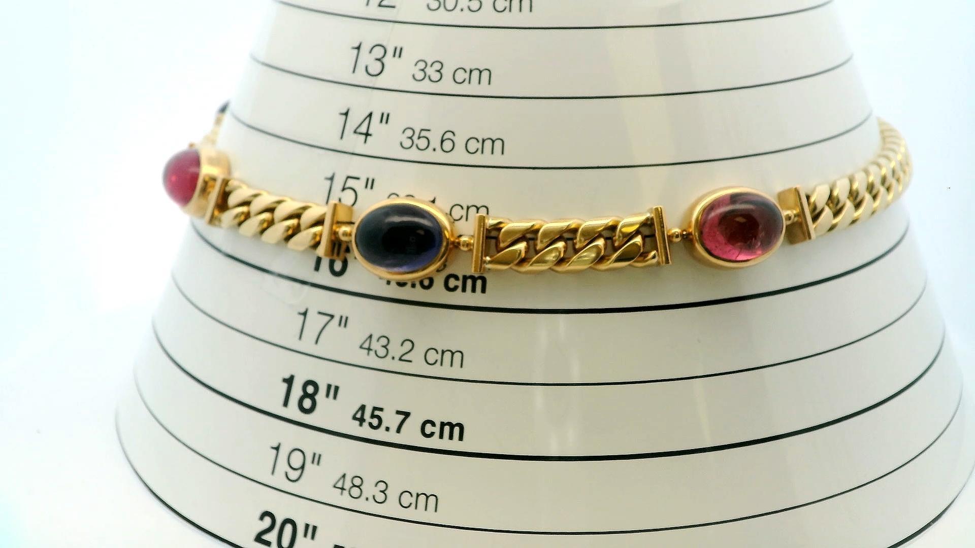Bvlgari Five Station Mixed Cabochon Gemstone Necklace in 18K Yellow Gold For Sale 3