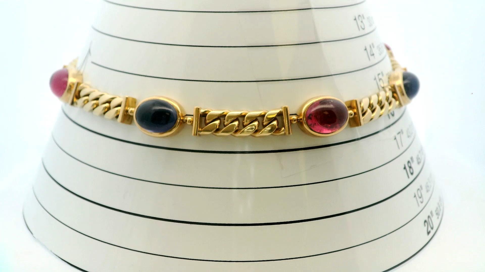 Bvlgari Five Station Mixed Cabochon Gemstone Necklace in 18K Yellow Gold For Sale 4