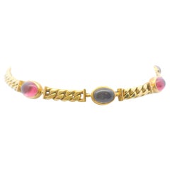 Bvlgari Five Station Mixed Cabochon Gemstone Necklace in 18K Yellow Gold