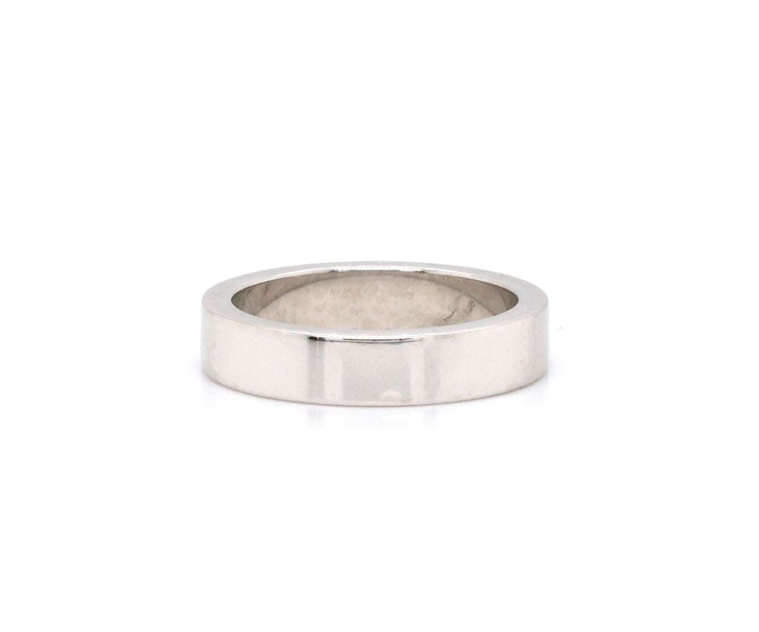 Bvlgari Marry Me Flat Edge Band, Platinum

Bvlgari
Marry Me Band
Platinum
Ring Size, 6.25 (US)
Total Weight, 9.60 grams
Signed, Bvlgari
Stamped, 950
Stamped, Made in Italy
Condition:

Offered for your consideration is a previously owned ring made by