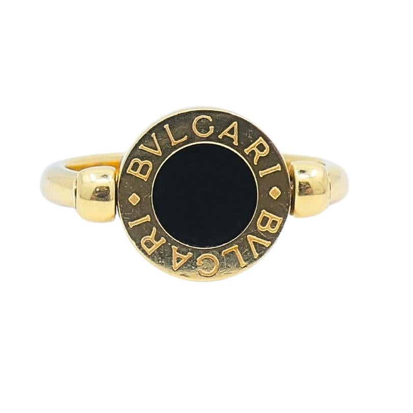 Women's or Men's Bvlgari Flip Ring 18k Gold Coral Onyx For Sale