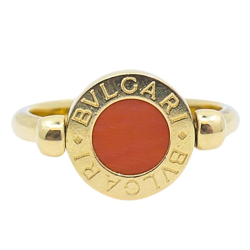 Bvlgari Flip Ring 18k Gold Coral Onyx For Sale 1