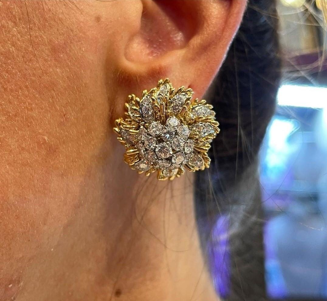 Mixed Cut Bvlgari Floral Gold & Diamond Earrings 