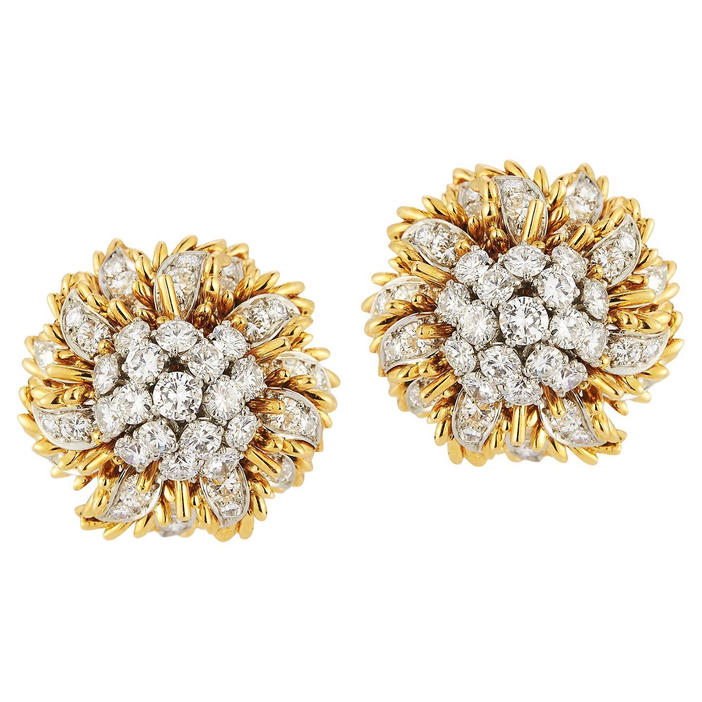 Tiffany and Co. Diamond Gold Pave Flower Earrings at 1stDibs