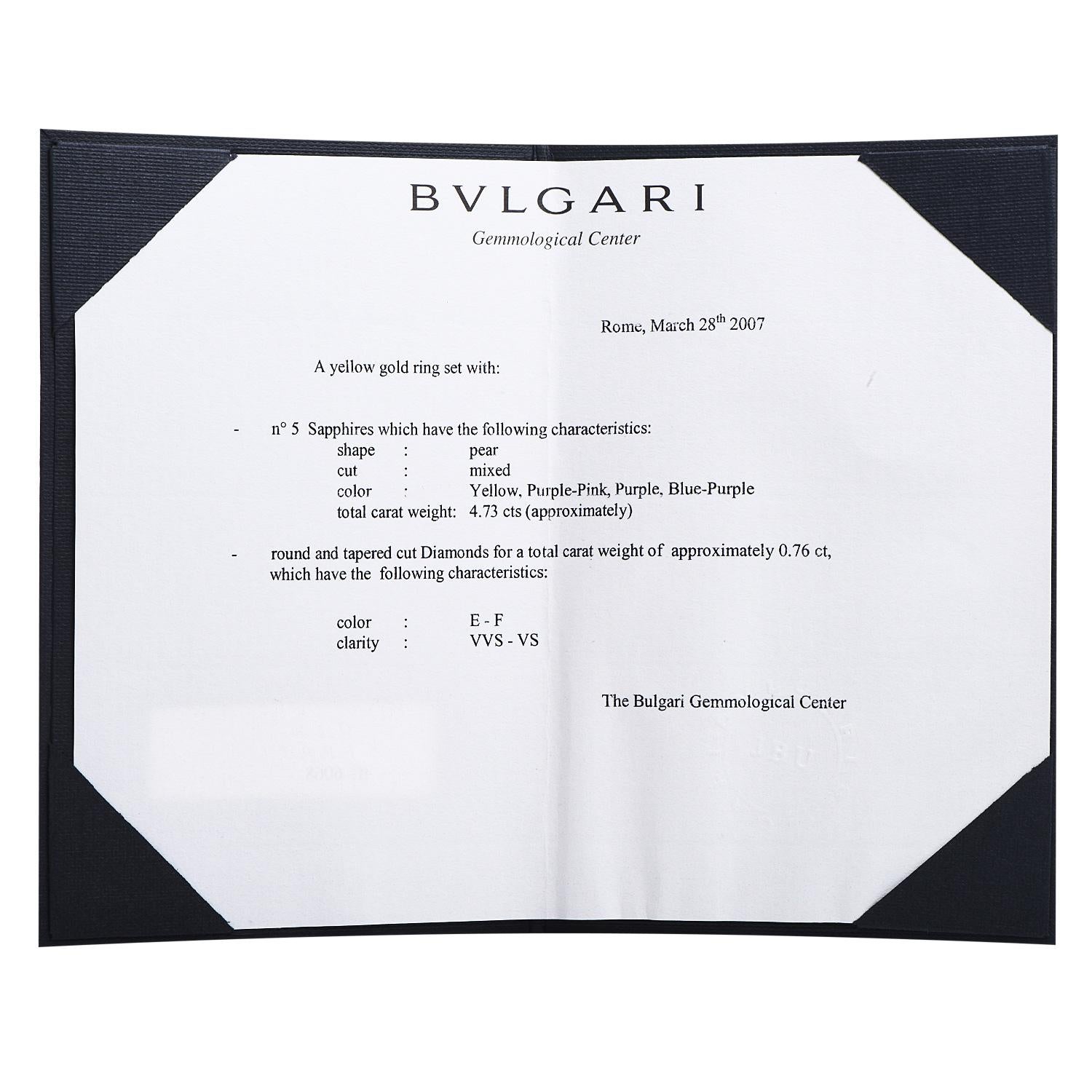 Bulgari Bvlgari Blumenring, natürlicher Saphir, Diamant, 18 Karat Gelbgold (Tropfenschliff) im Angebot