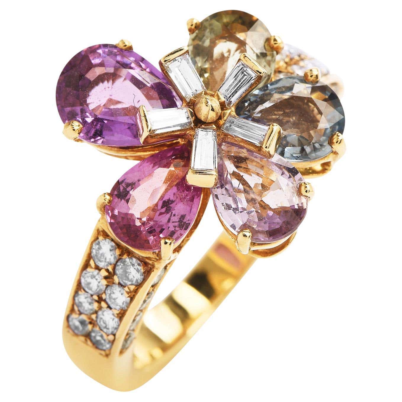 Bvlgari Flower Natural Sapphire Diamond 18K Yellow Gold Bulgari Ring ...