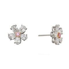 Bvlgari Flower Pink Diamond Platinum Stud Earrings
