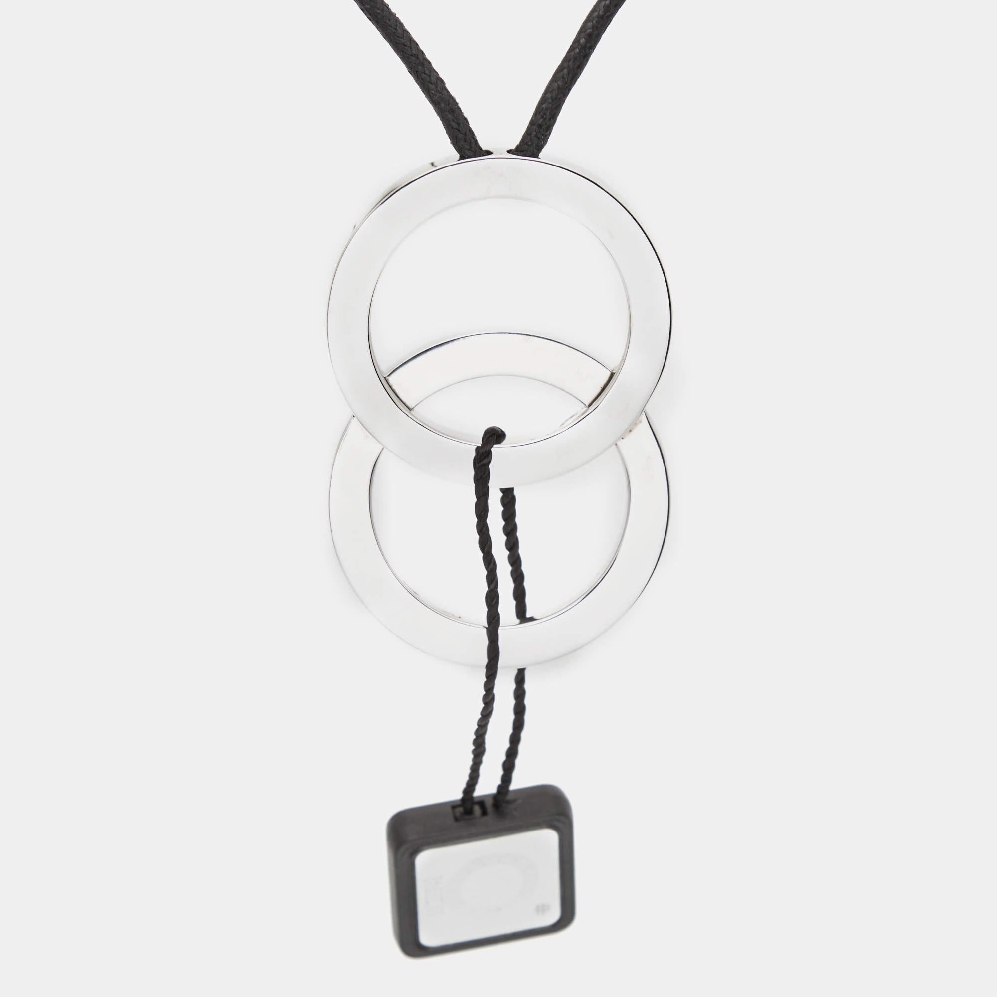 Contemporary Bvlgari Fortuna Grande Sterling Silver Pendant Black Cord Necklace