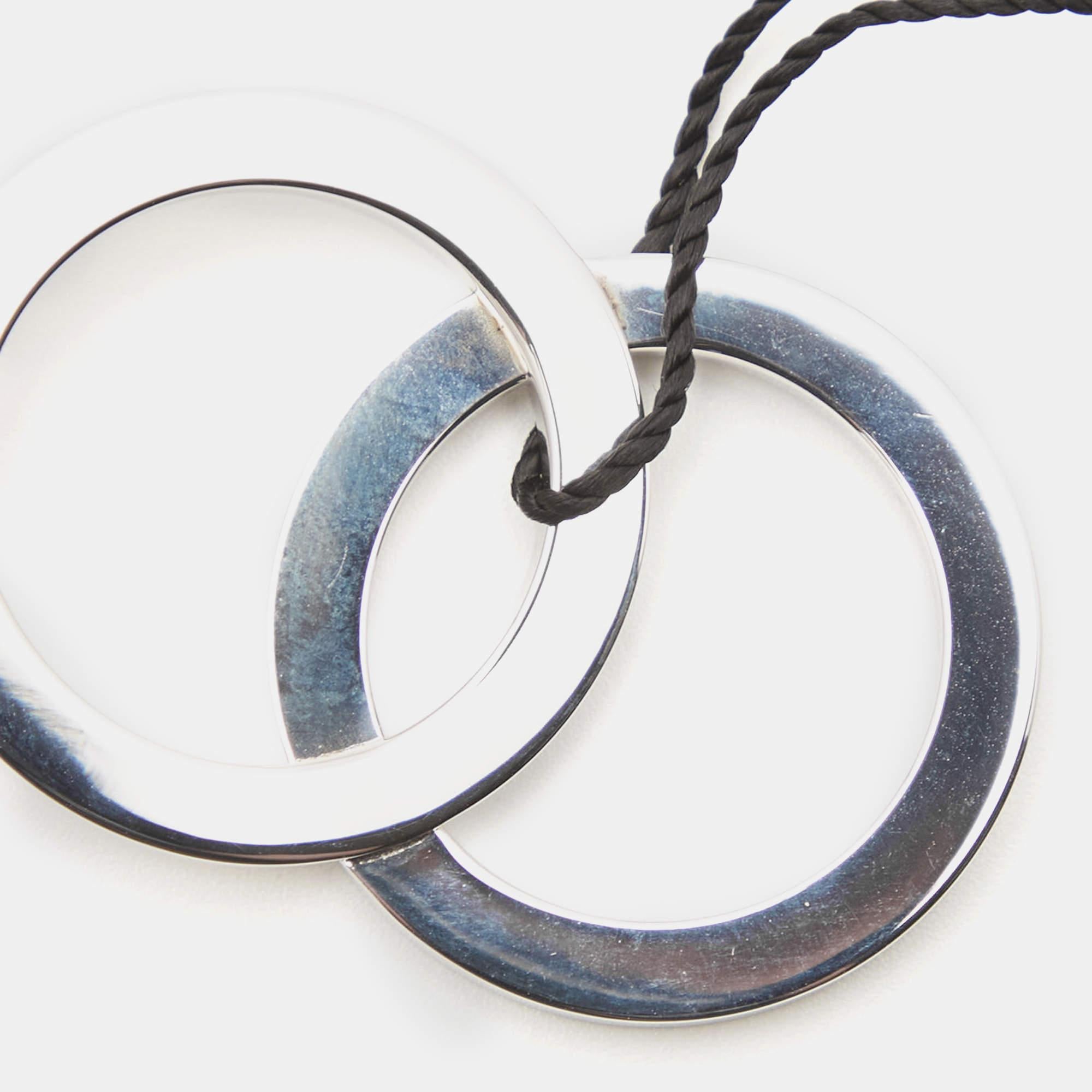 Women's Bvlgari Fortuna Grande Sterling Silver Pendant Black Cord Necklace