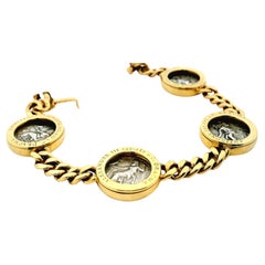 Bvlgari Four Silver Coin Curb Link in 18K Yellow Gold Bracelet