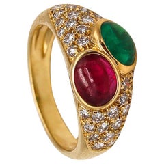 Vintage Bvlgari France Doppio Ring in 18kt Gold with 2.74 Ctw in Diamonds Emerald & Ruby