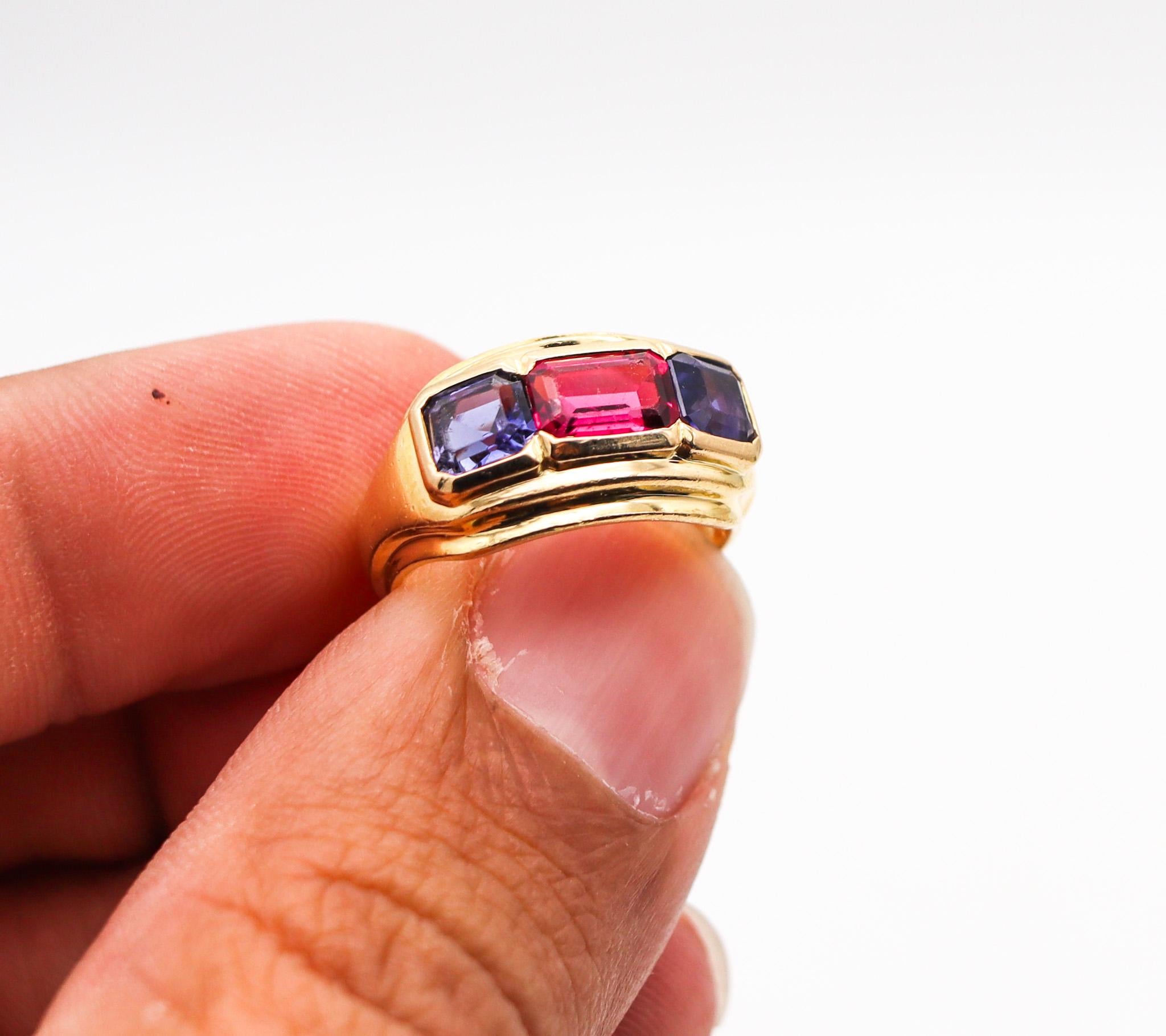 Bvlgari France Three Gems Ring In 18Kt Gold With 2.18 Ctw In Tourmaline & Iolite For Sale 2