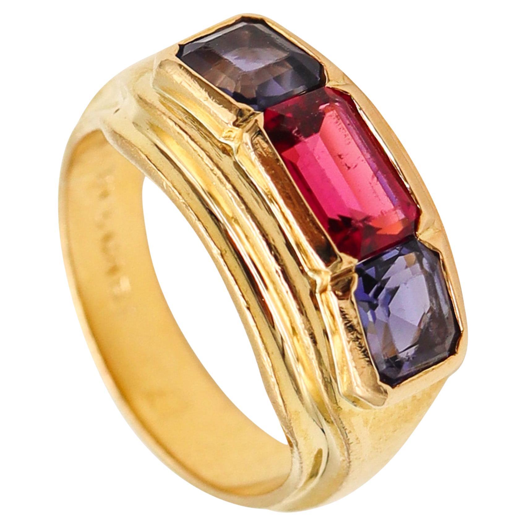 Bvlgari France Three Gems Ring In 18Kt Gold With 2.18 Ctw In Tourmaline & Iolite