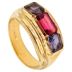 Retro Bvlgari France Three Gems Ring In 18Kt Gold With 2.18 Ctw In Tourmaline & Iolite