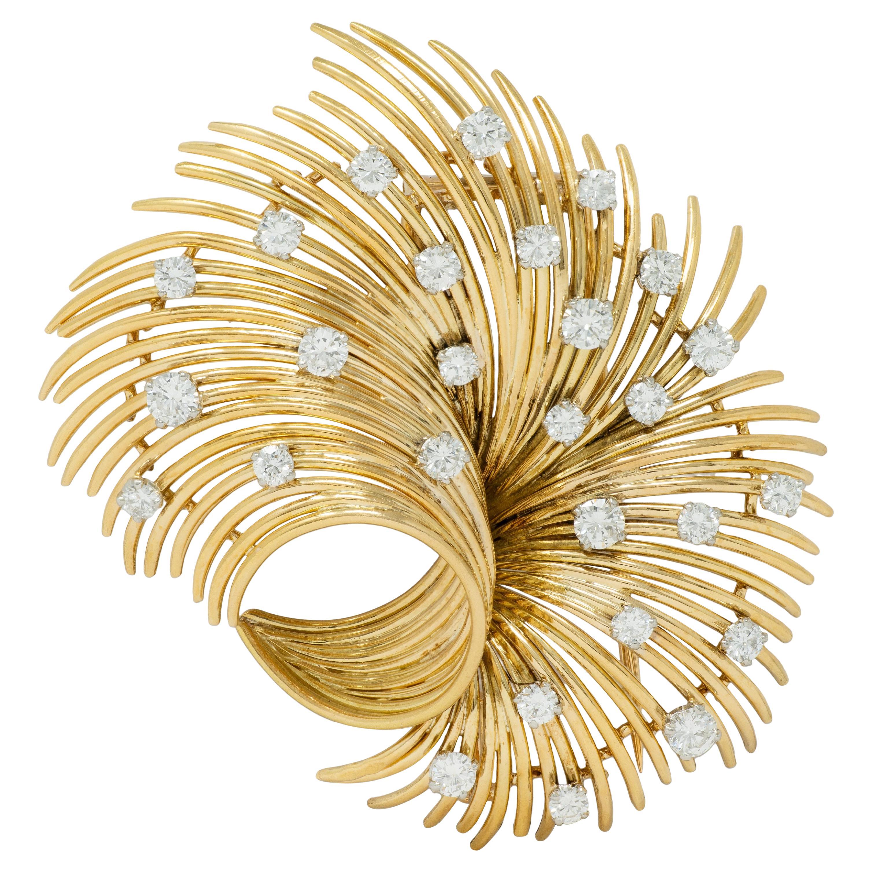 Bvlgari Französisch 1950er Jahre Diamant Platin 18K Gold Vintage Spray Brosche