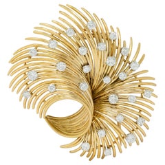Bvlgari French 1950
s Diamond Platinum 18K Gold Vintage Spray Brooch