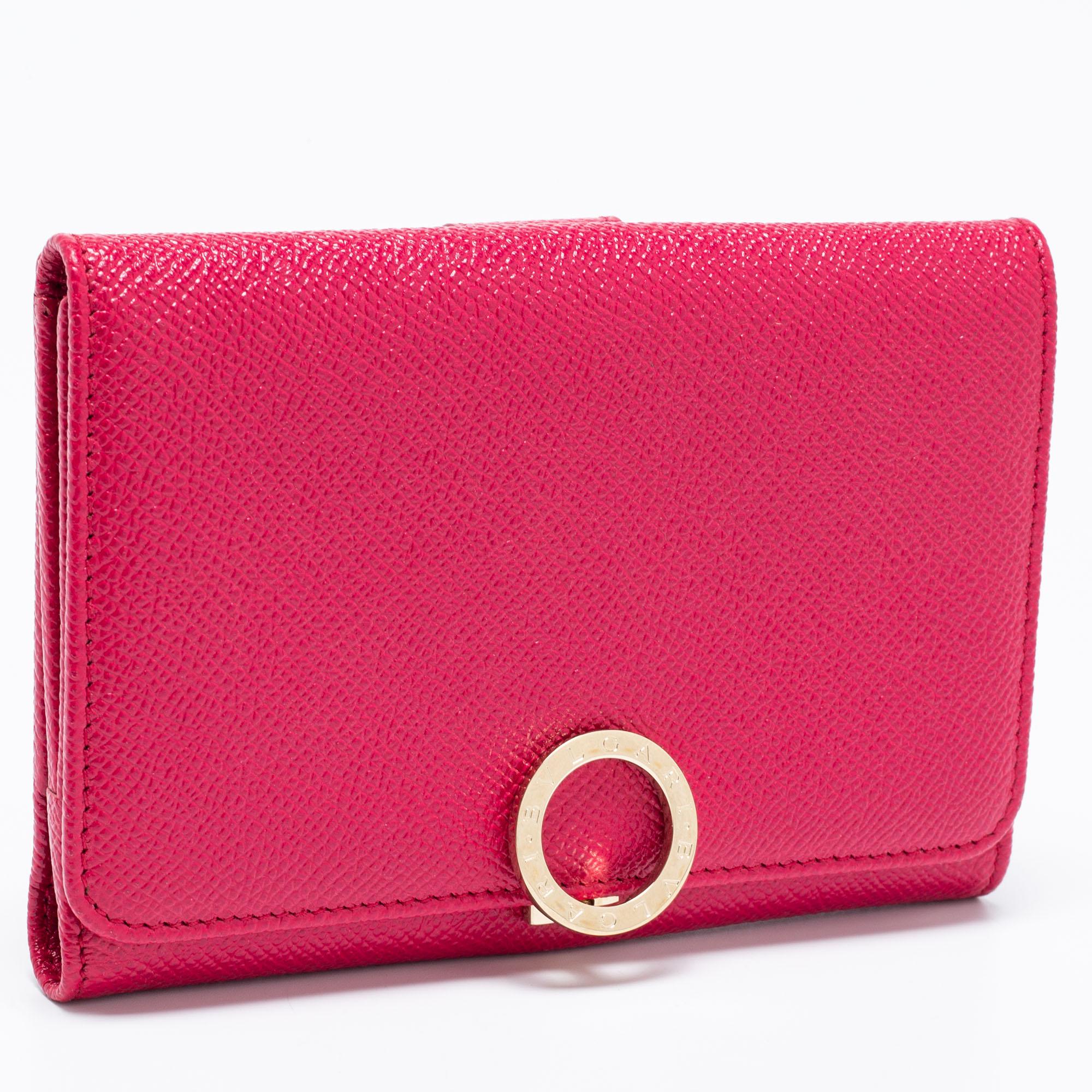 Red Bvlgari Fuchsia Leather Bvlgari Trifold Wallet