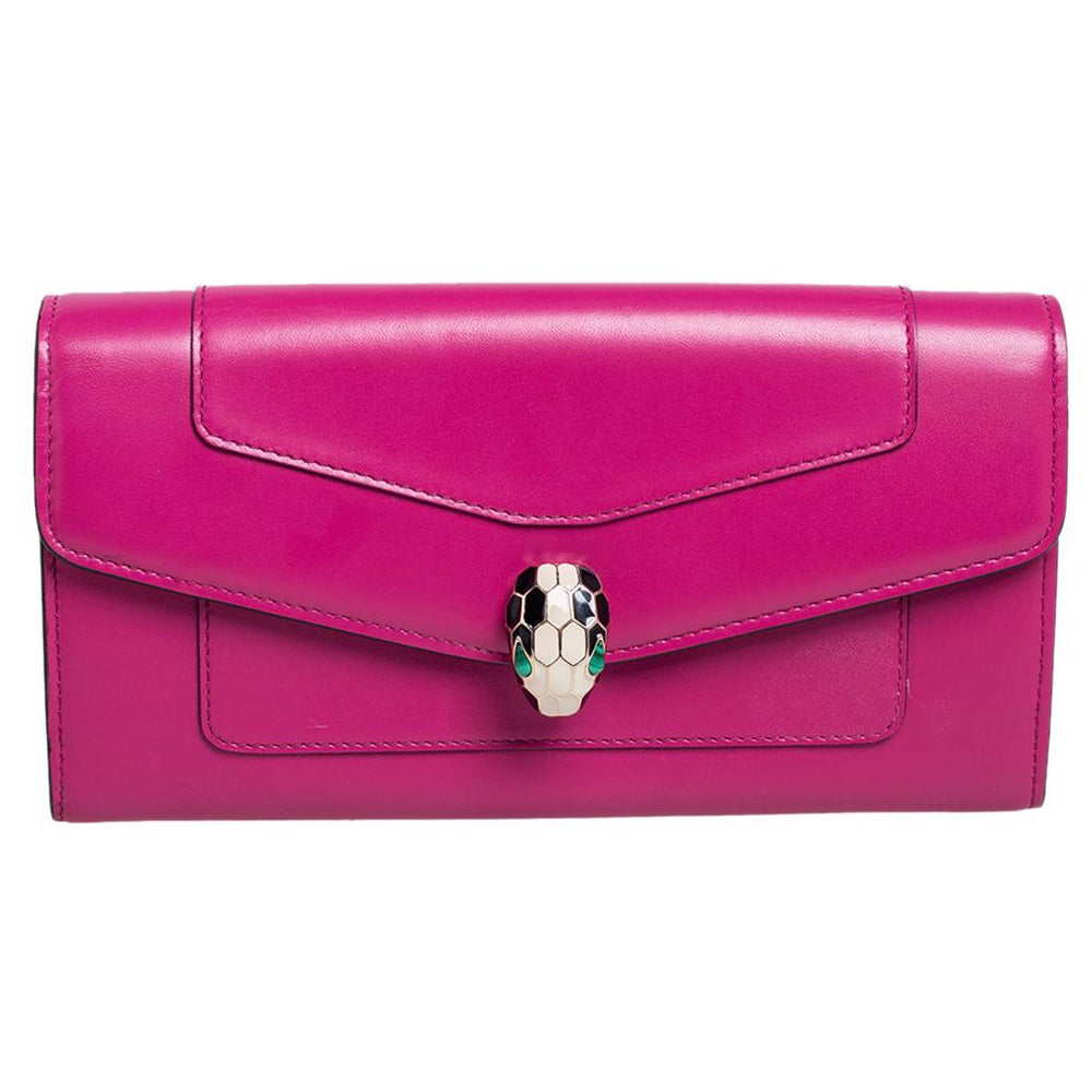 Bvlgari Fuchsia Leather Serpenti Forever Continental Wallet