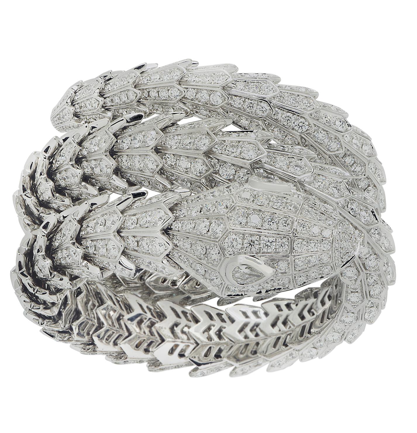 Modern Bvlgari Full Pave Diamond Triple Wrap Serpenti Bracelet  For Sale