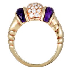 Bvlgari Ganci 18 Karat Yellow Gold Diamond Pave and Amethyst Bombe Ring
