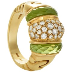 Bvlgari Ganci Women's 18 Karat Yellow Gold Diamond and Peridot Ring