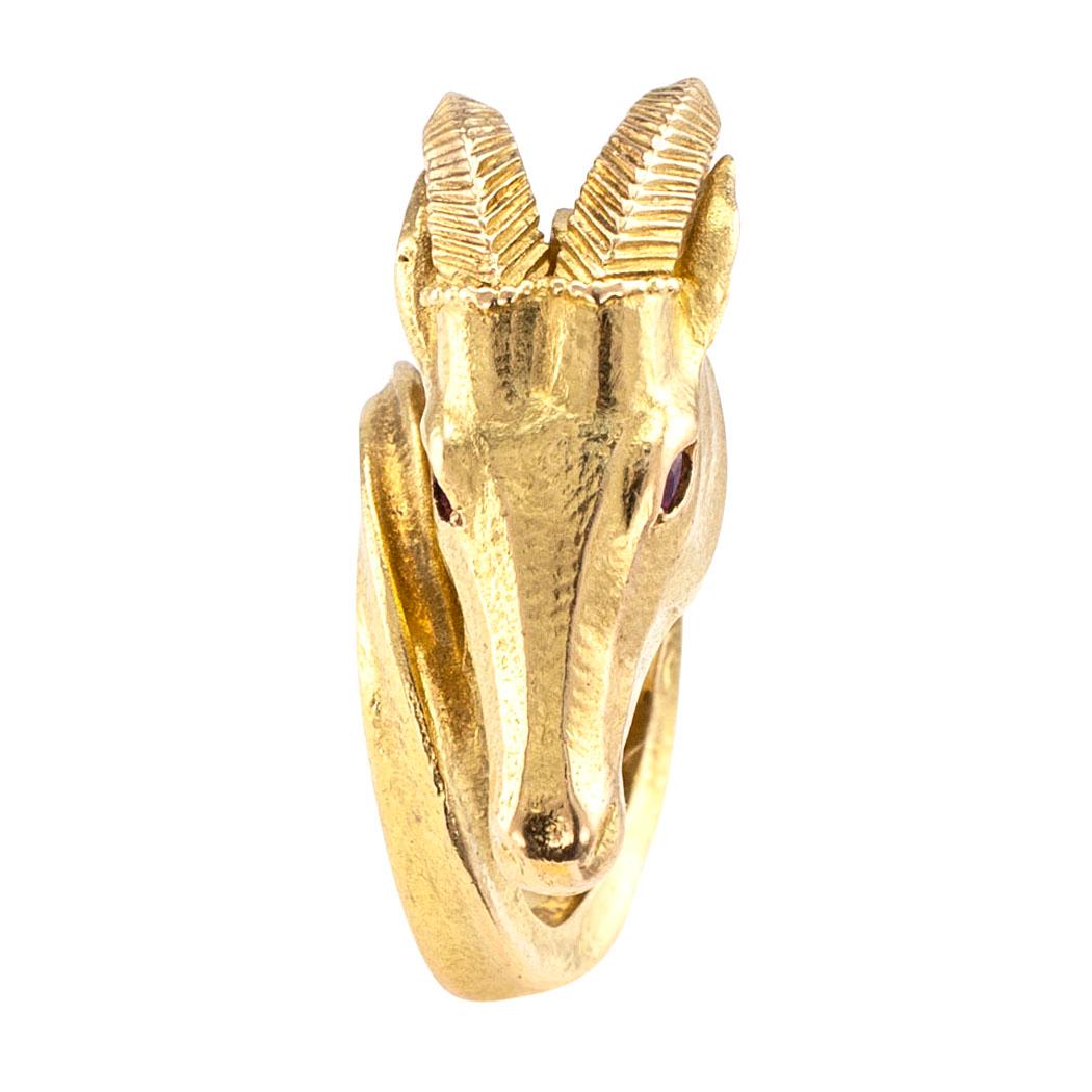 Modern Bvlgari Gazelle Figural Yellow Gold Ring
