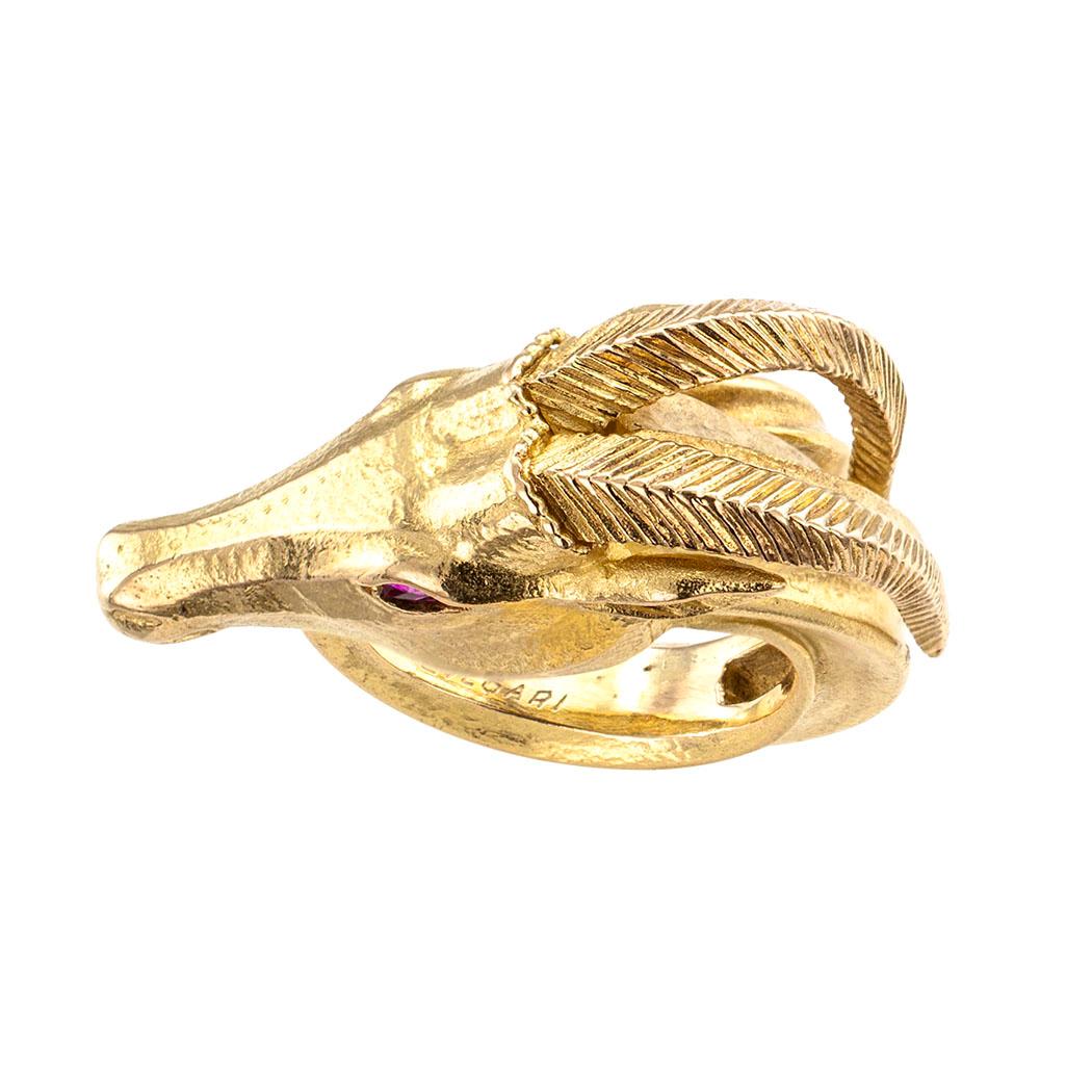 Women's or Men's Bvlgari Gazelle Figural Yellow Gold Ring
