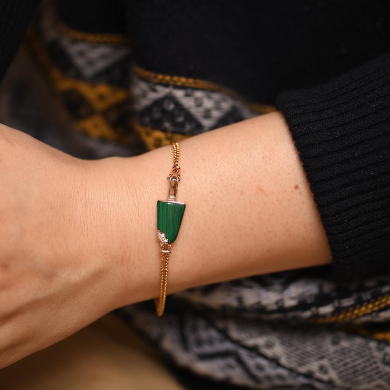 Moderno Bracciale Bvlgari Gelati Diamante Malachite Oro Rosa 18k