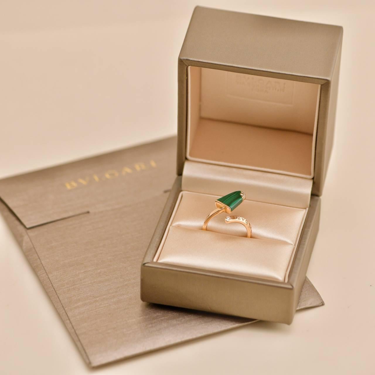 Bvlgari Gelati Diamant Malachit 18K Rose Gold Ring Größe 51 (Ungeschliffen) im Angebot