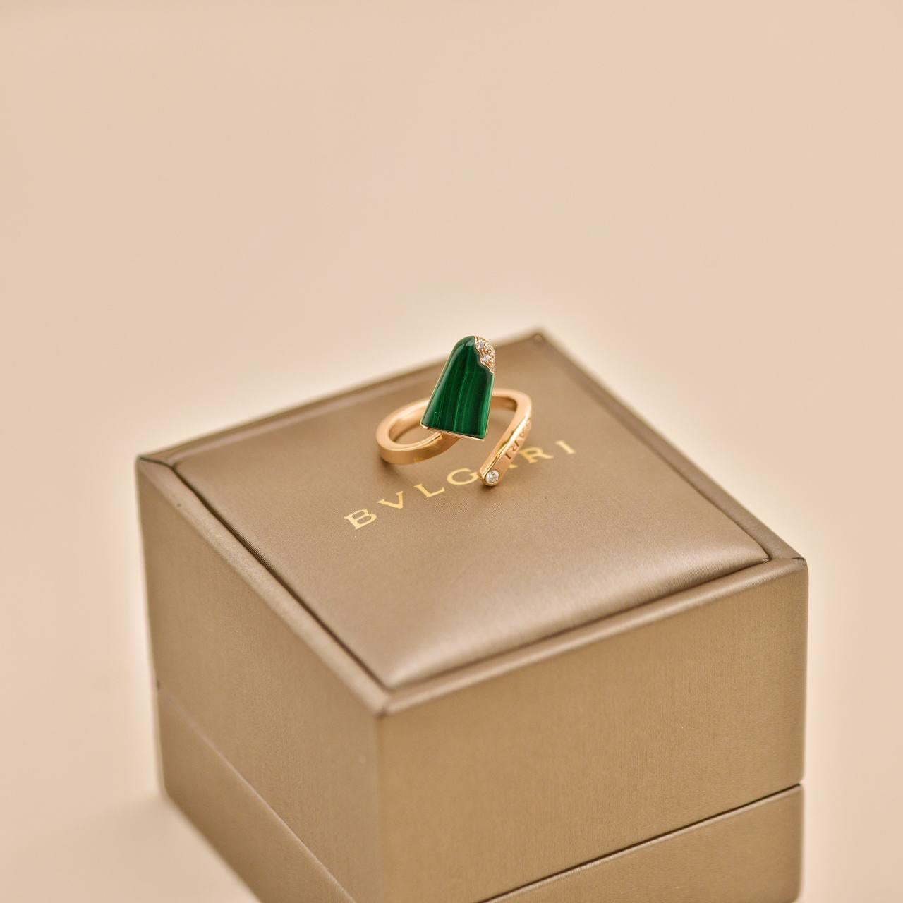 Bvlgari Gelati Diamant Malachit 18K Rose Gold Ring Größe 51 im Zustand „Hervorragend“ im Angebot in Banbury, GB