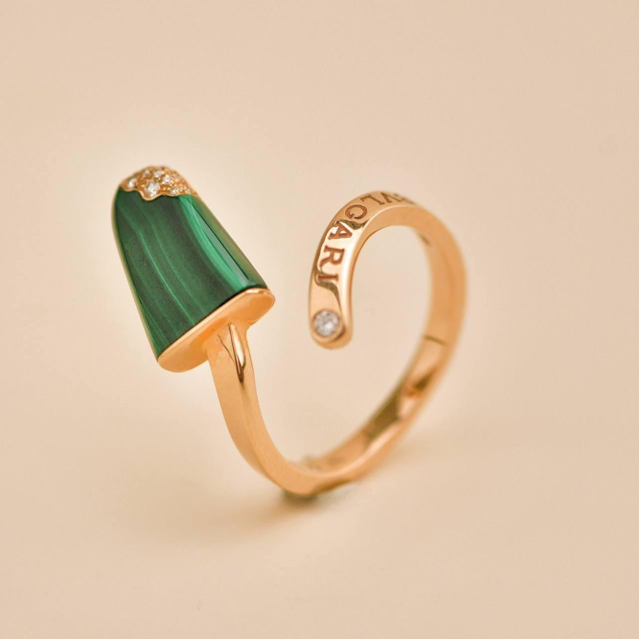 Bvlgari Gelati Diamant Malachit 18K Rose Gold Ring Größe 51 für Damen oder Herren im Angebot