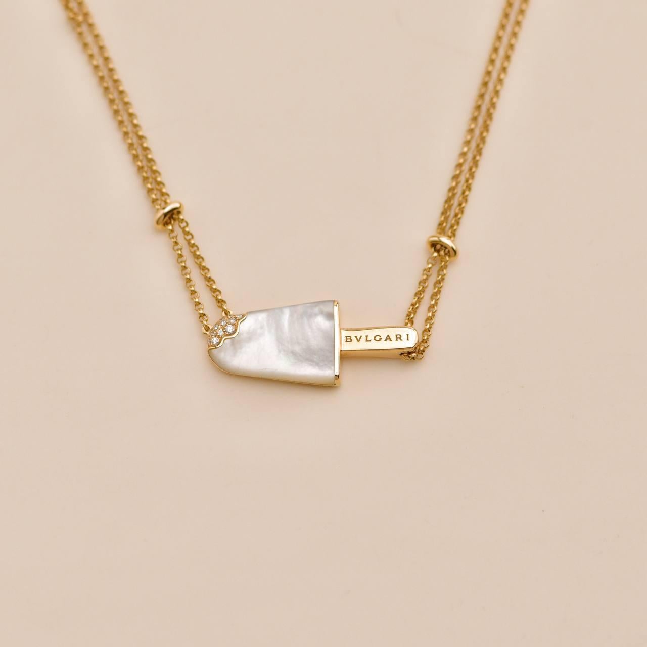 Halskette mit Anhänger, Bvlgari Gelati Diamant Perlmutt 18k Roségold im Angebot 5