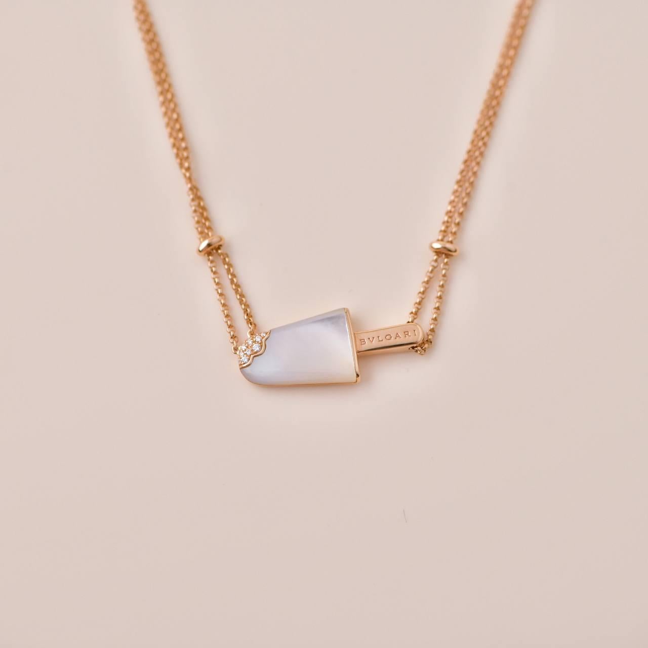 Bvlgari Gelati Diamond Mother of Pearl 18k Rose Gold Pendant Necklace 2