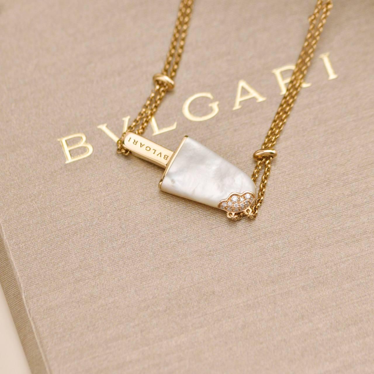 Halskette mit Anhänger, Bvlgari Gelati Diamant Perlmutt 18k Roségold im Angebot 4