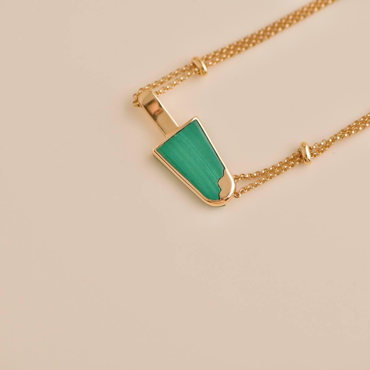 Uncut Bvlgari Gelati Malachite Diamond 18k Rose Gold Pendant Necklace