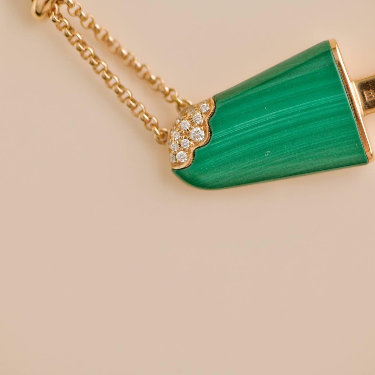 Bvlgari Gelati Malachite Diamond 18k Rose Gold Pendant Necklace In Excellent Condition In Banbury, GB