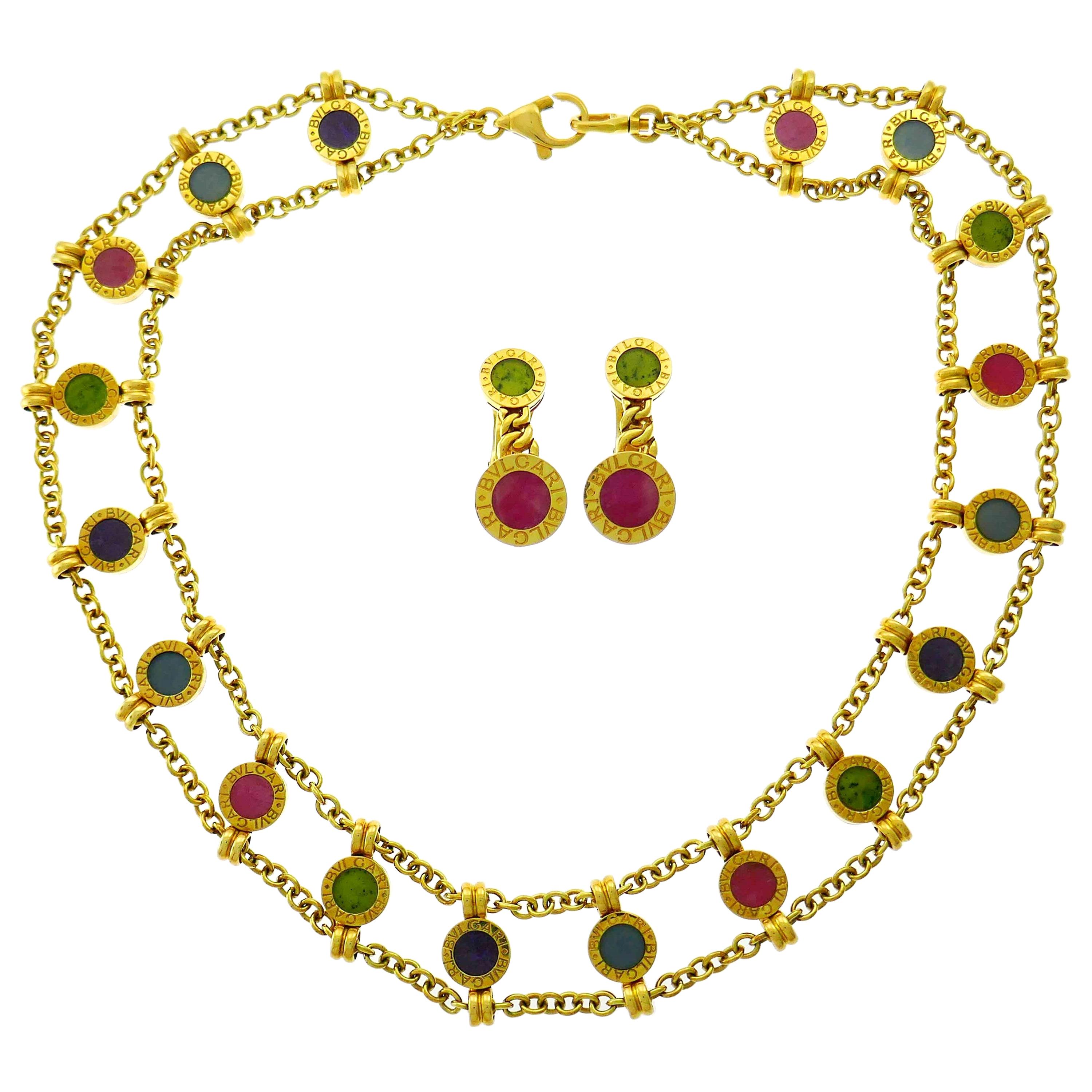 Bulgari Gems Yellow Gold Necklace Earrings Set