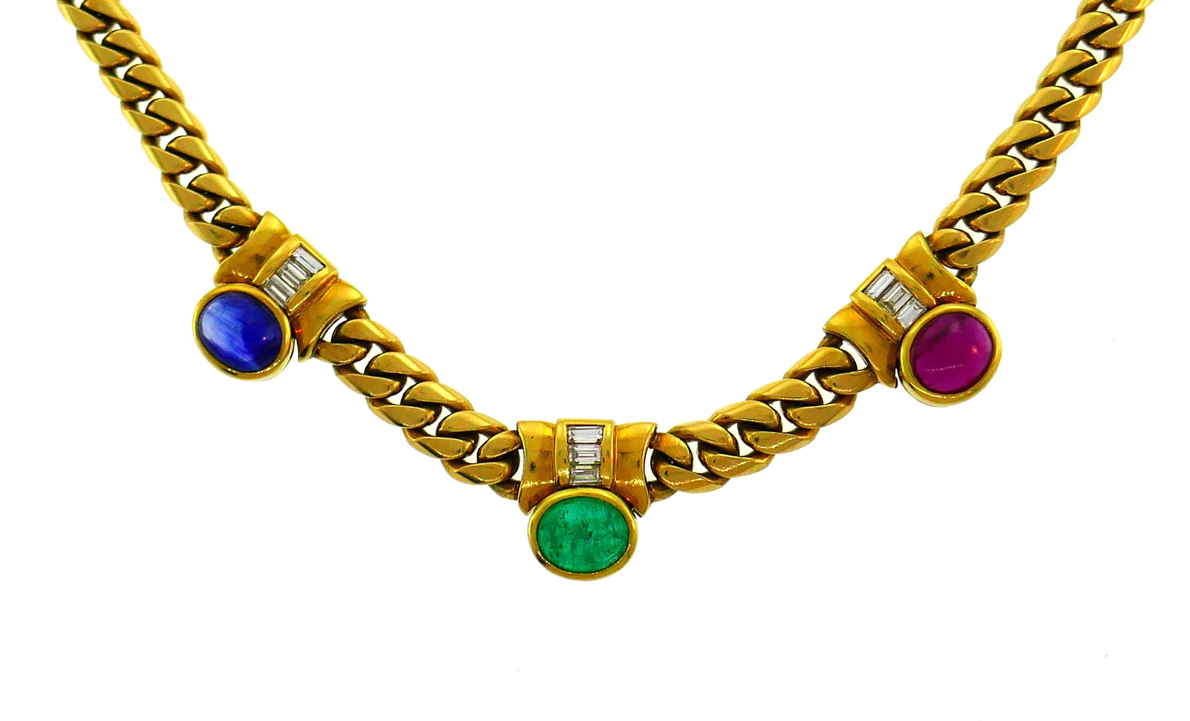 Cabochon Bvlgari Gemstones Yellow Gold Chain Necklace Bulgari, 1970s