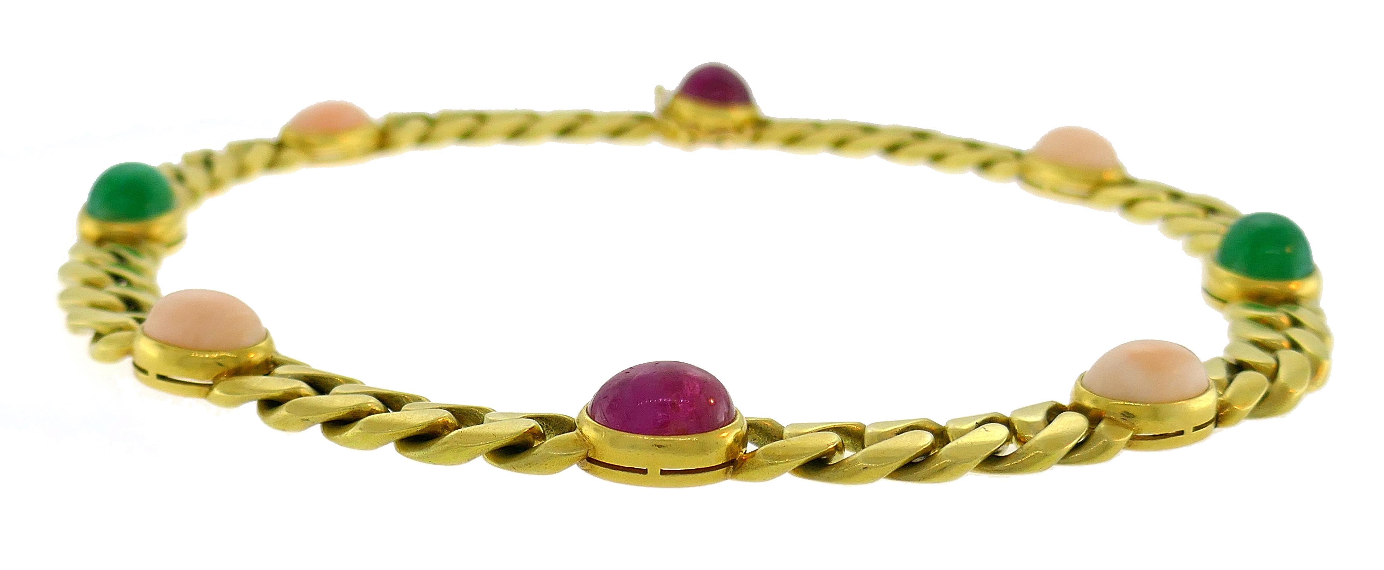 Women's Bvlgari Gemstones Yellow Gold Chain Necklace Bulgari, 1970s