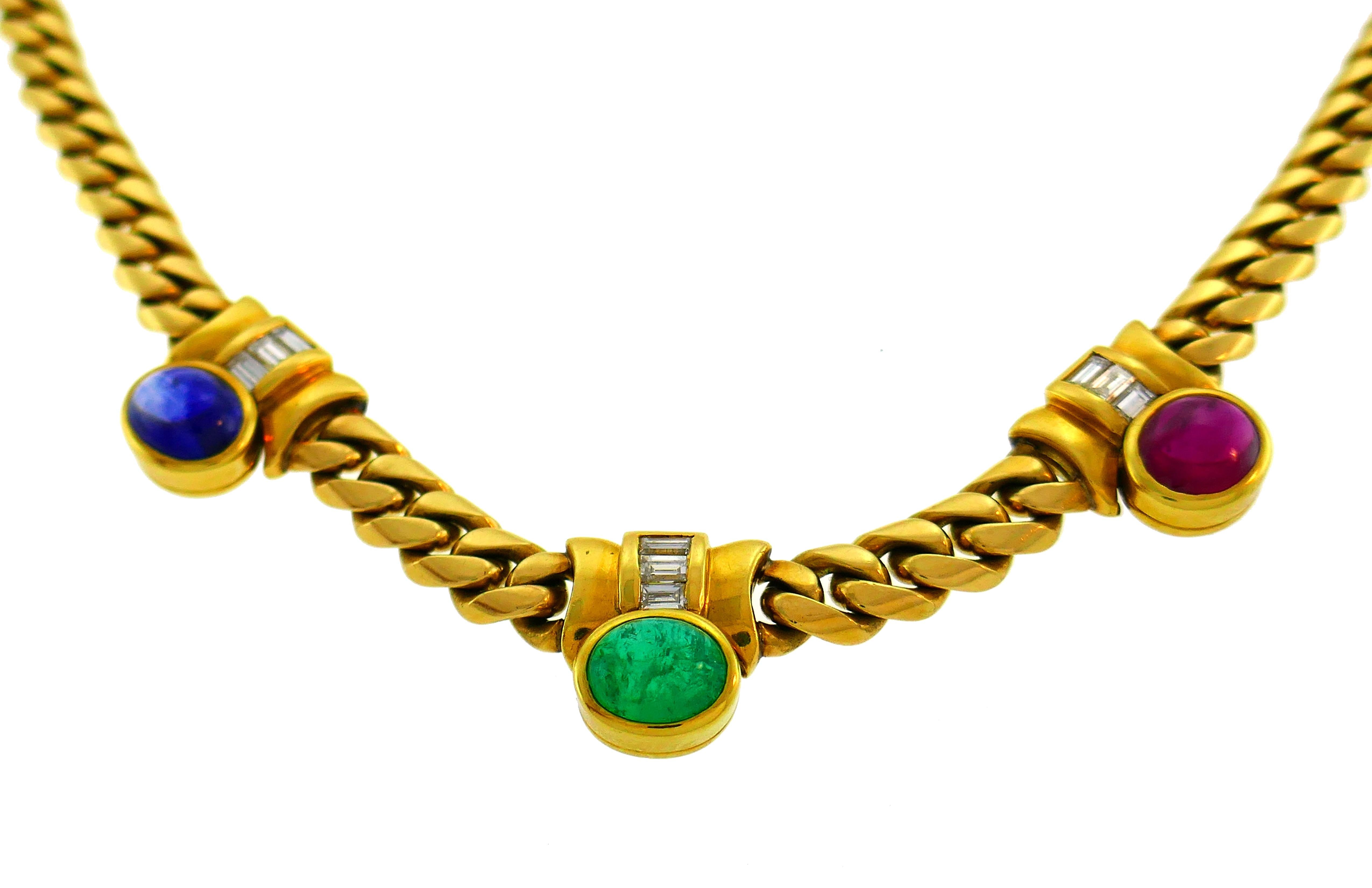 Bvlgari Gemstones Yellow Gold Chain Necklace Bulgari, 1970s In Good Condition In Beverly Hills, CA
