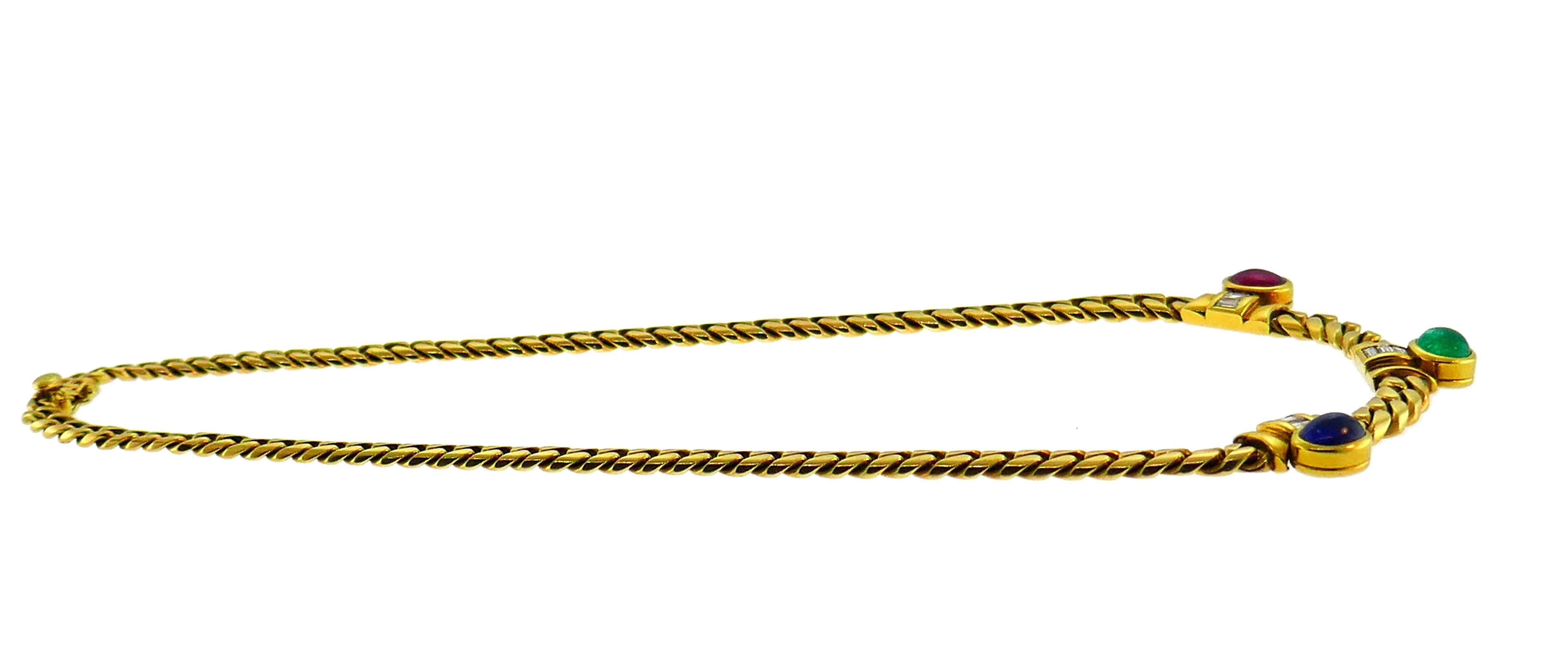 Women's Bvlgari Gemstones Yellow Gold Chain Necklace Bulgari, 1970s