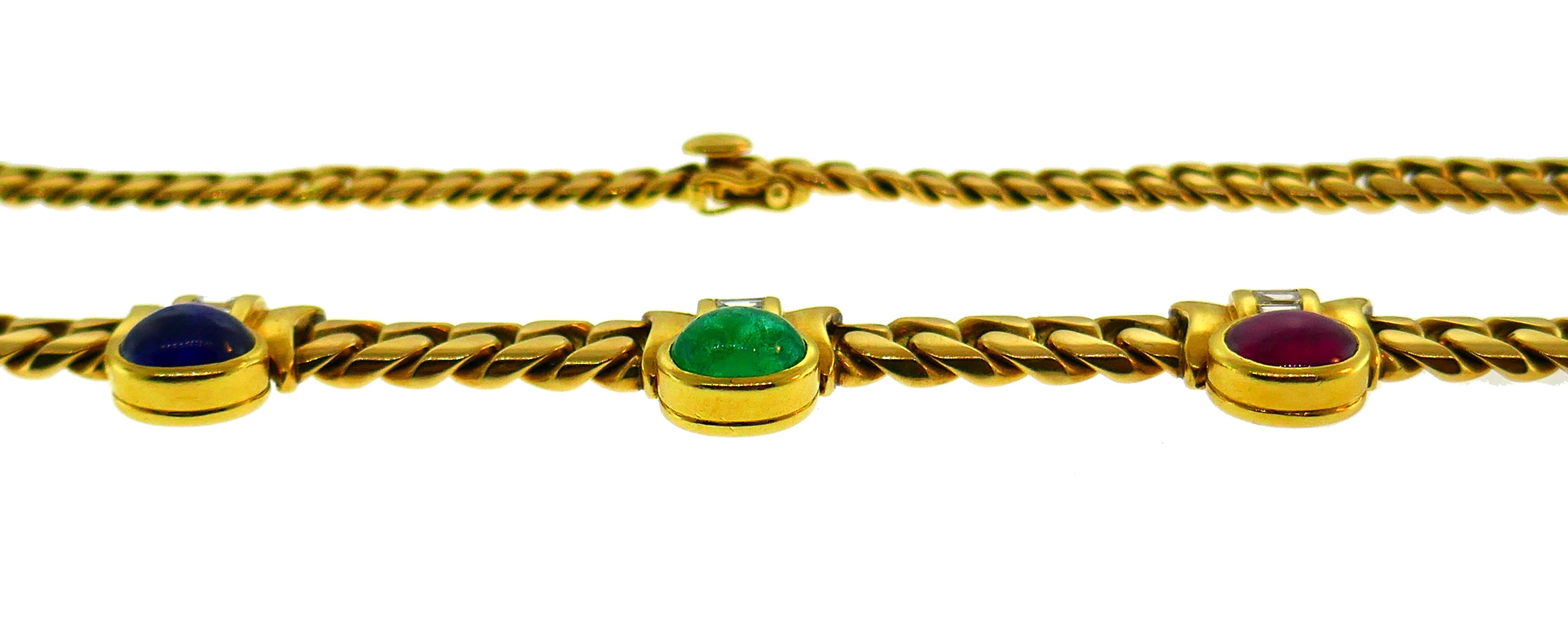 Bvlgari Gemstones Yellow Gold Chain Necklace Bulgari, 1970s 1