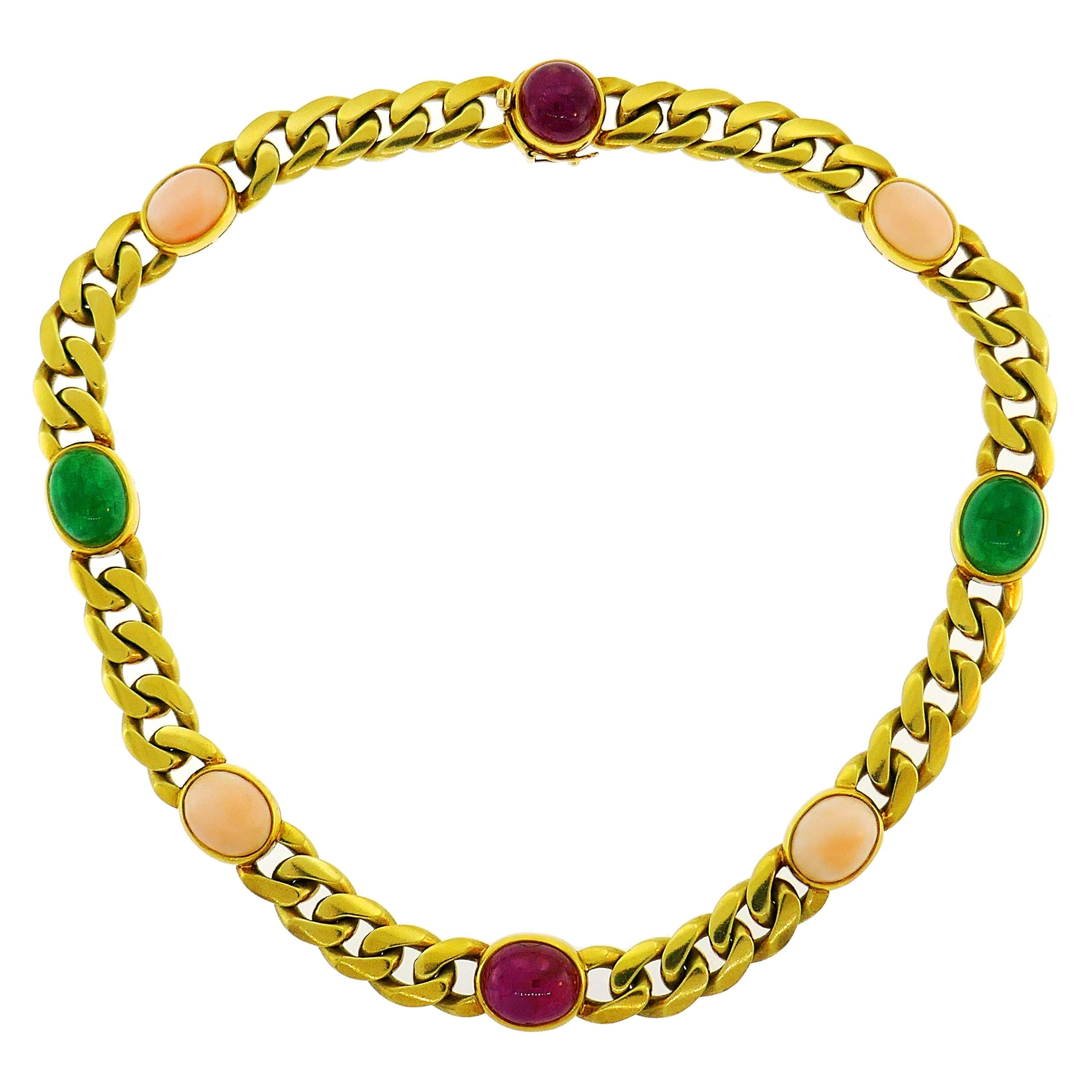 Bvlgari Gemstones Yellow Gold Chain Necklace Bulgari, 1970s