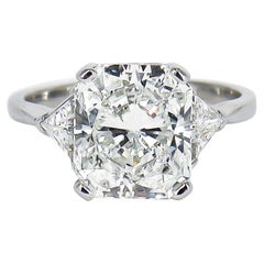 BVLGARI GIA Certified 4.03 Carat H SI1 Radiant Cut Diamond Three-Stone Ring