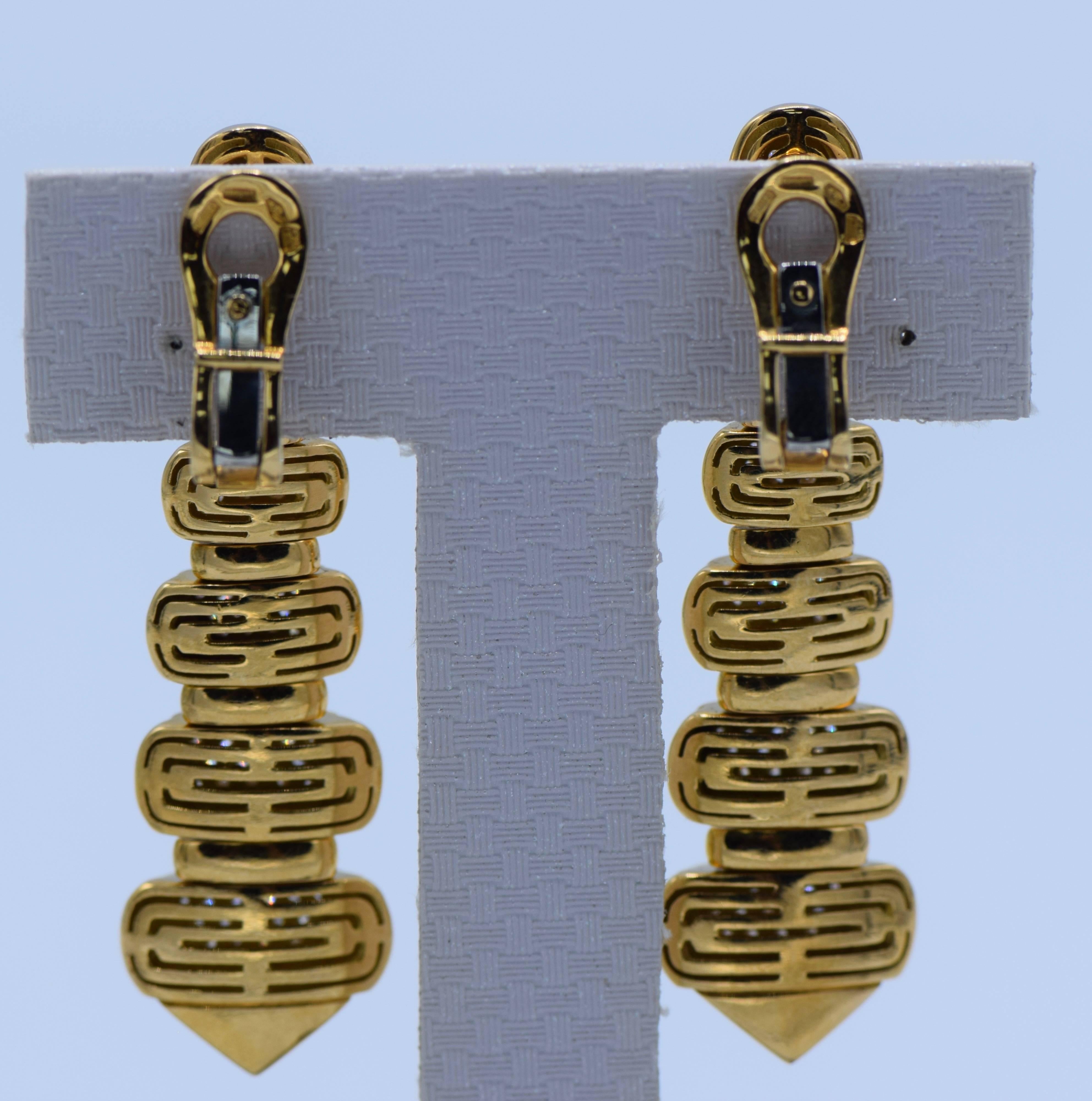Women's Bvlgari, Gold and Diamond 'Celtica' Pendant Clip-On Earrings