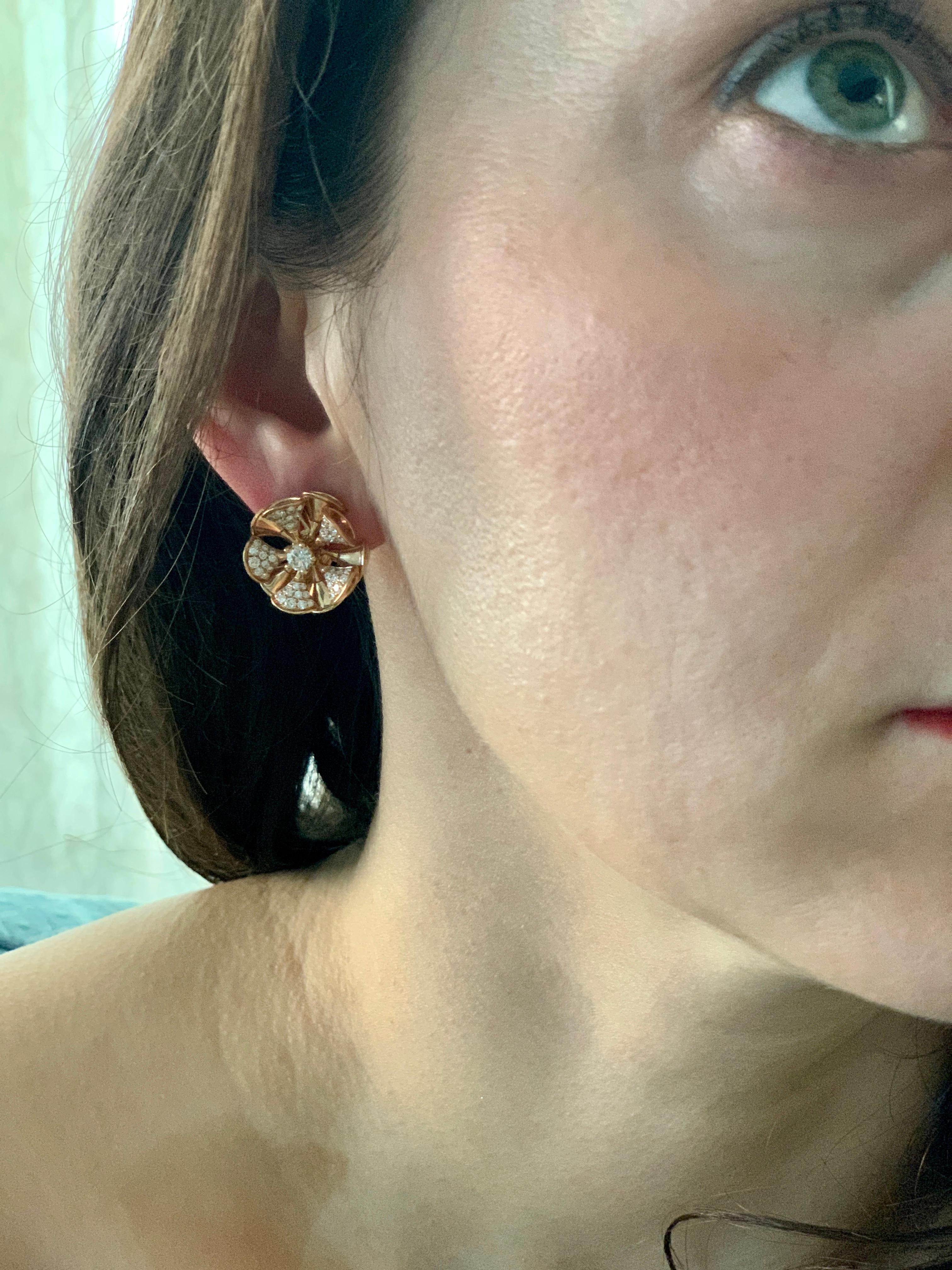 Bvlgari Gold and Diamond Divas' Dream Stud Earrings Central and Pavé Diamonds 4