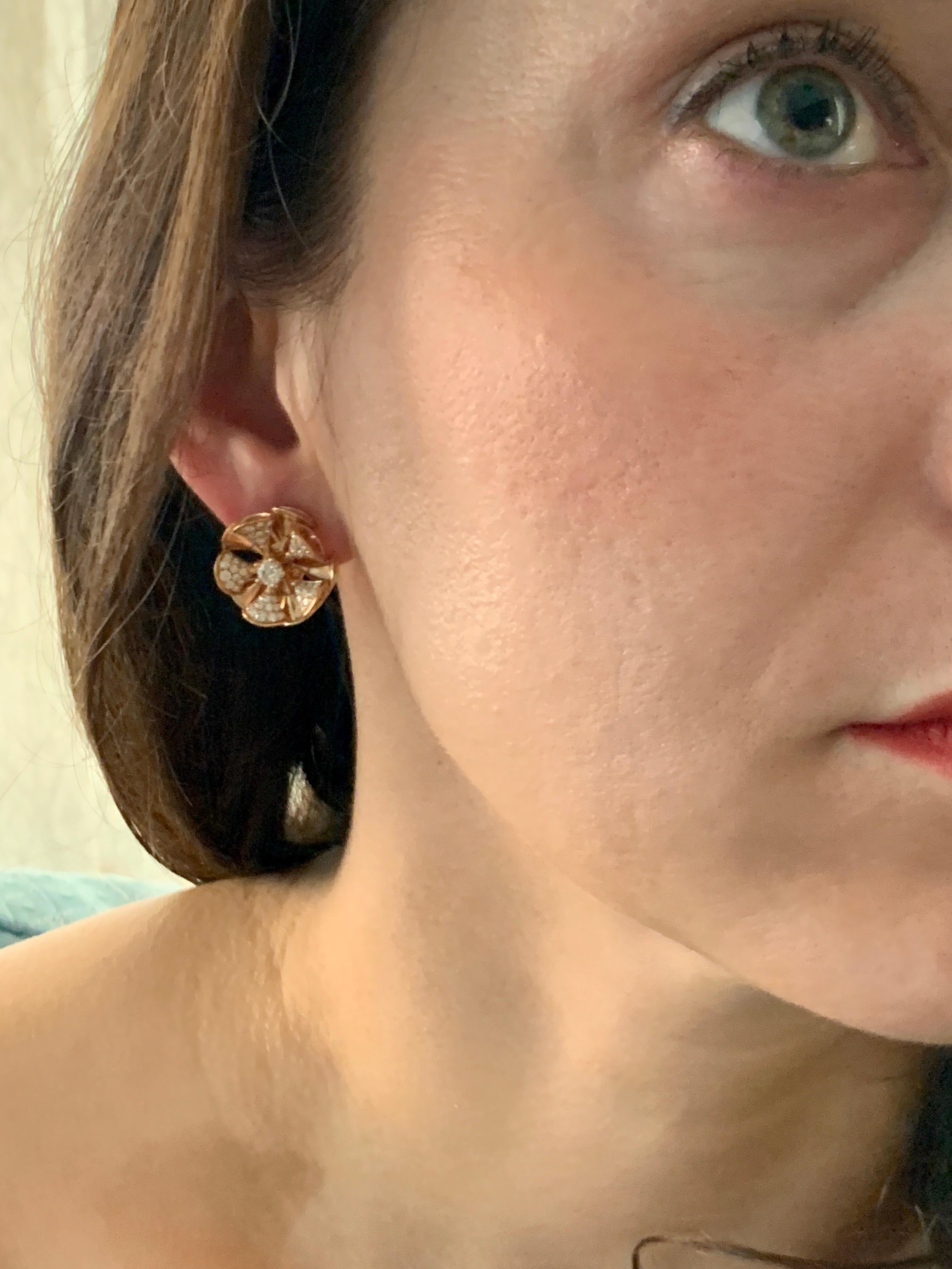 Bvlgari Gold and Diamond Divas' Dream Stud Earrings Central and Pavé Diamonds 5