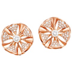 Bvlgari Gold and Diamond Divas' Dream Stud Earrings Central and Pavé Diamonds