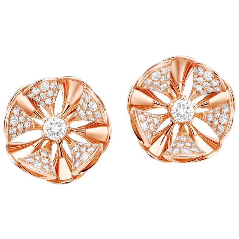 Bvlgari Gold and Diamond Divas' Dream Stud Earrings Central and Pavé Diamonds at 1stDibs divas